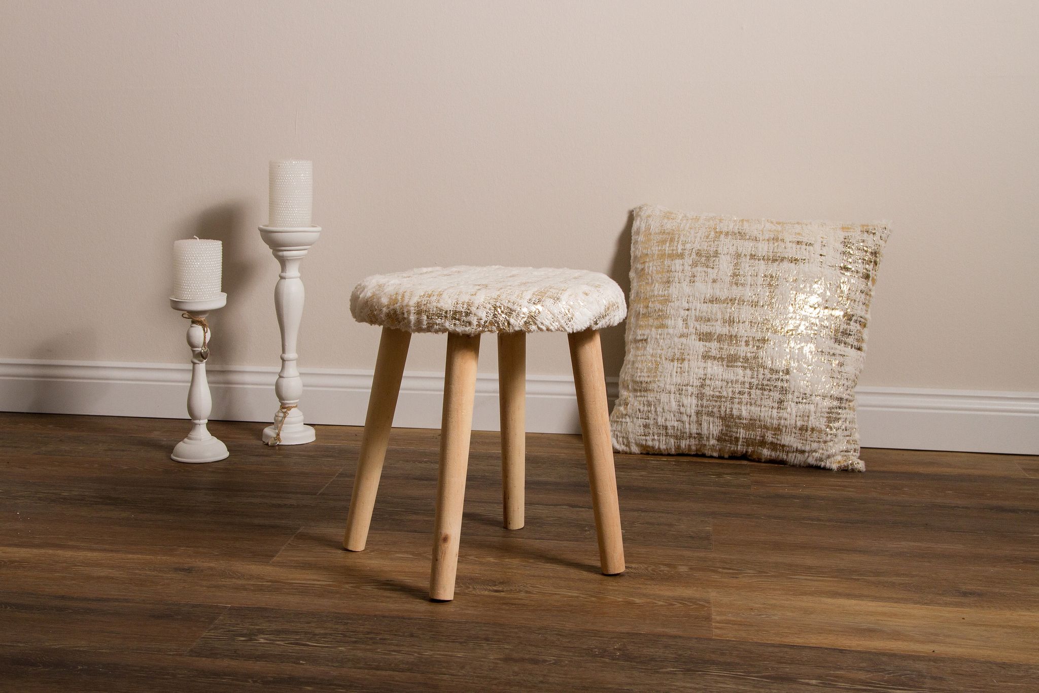 Sitzhocker Hocker weiß gold Polsterhocker Holzhocker Schemel Polster