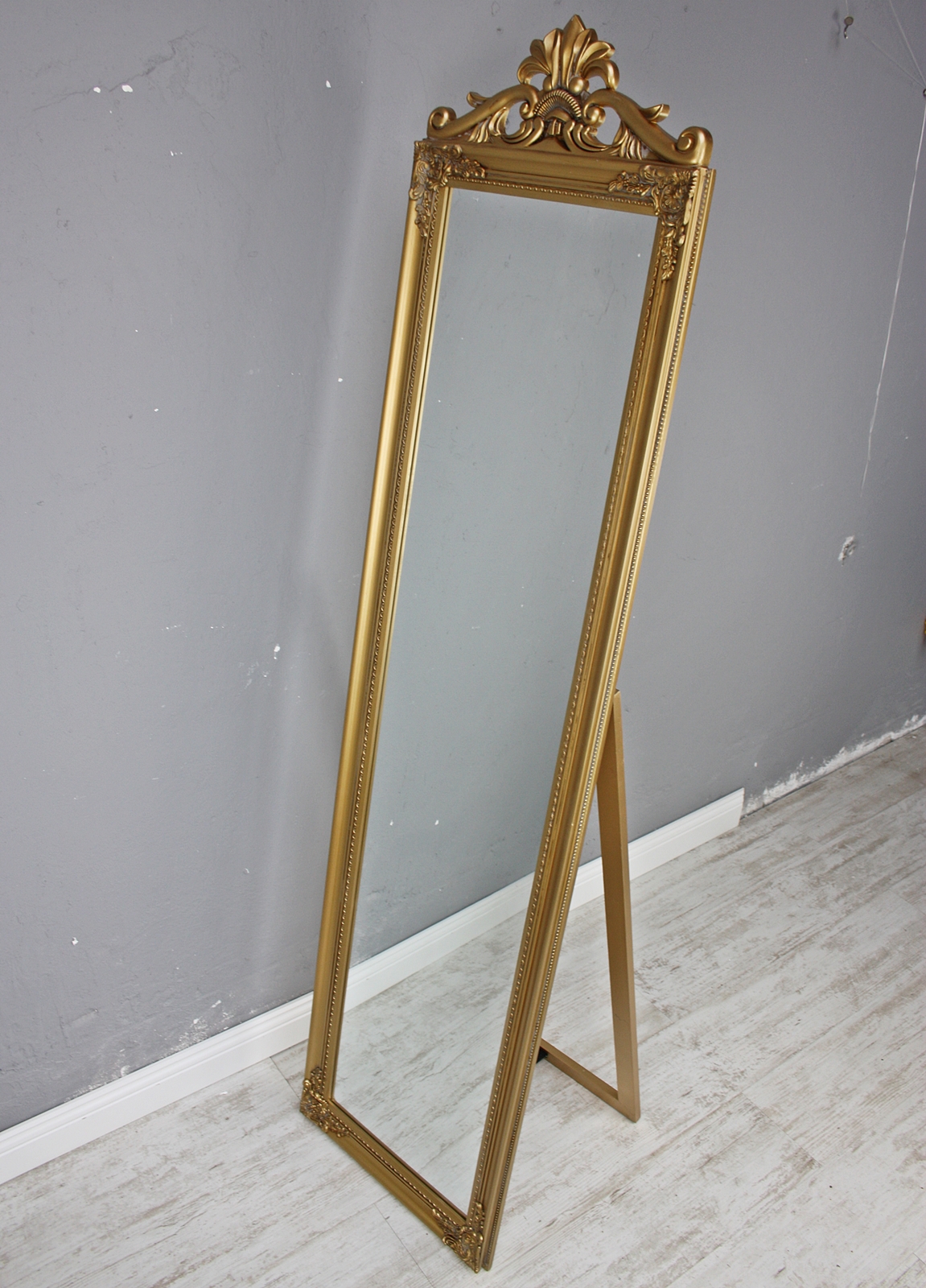 Standspiegel groß 180 x 45 cm GOLD barock Spiegel antik Landhaus Holz